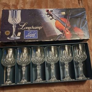 Set of 6 crystal stemware glasses, Vintage Longchamp